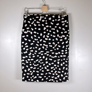 Philosophy Black Stretch Pencil Skirt Pink White Cloud Dots size 10.